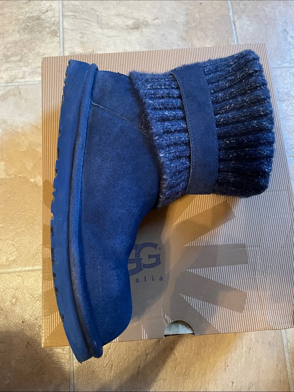 UGG Navy Knit Cuff Suede Winter Boots